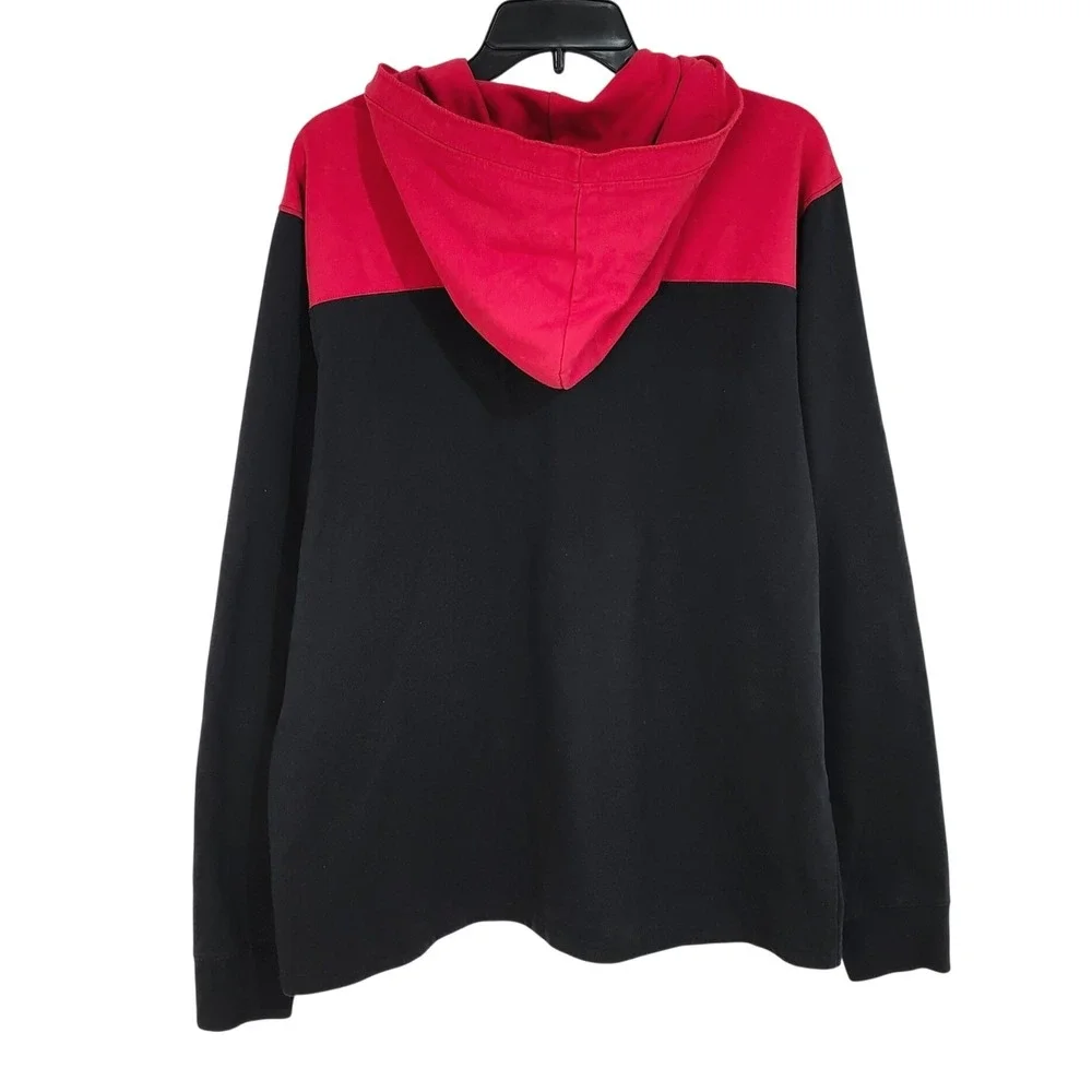 True Religion Henley Hooded Shirt Mens XL Red Black Colorblock‎ Long Sleeve